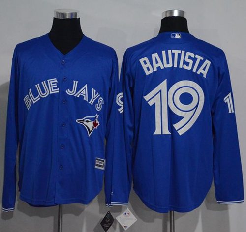 Blue Jays #19 Jose Bautista Blue New Cool Base Long Sleeve Stitched MLB Jersey - Click Image to Close